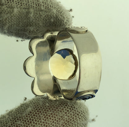 Designer NV India Sterling Silver 925 Round Citrine Flower Scroll Cocktail Ring