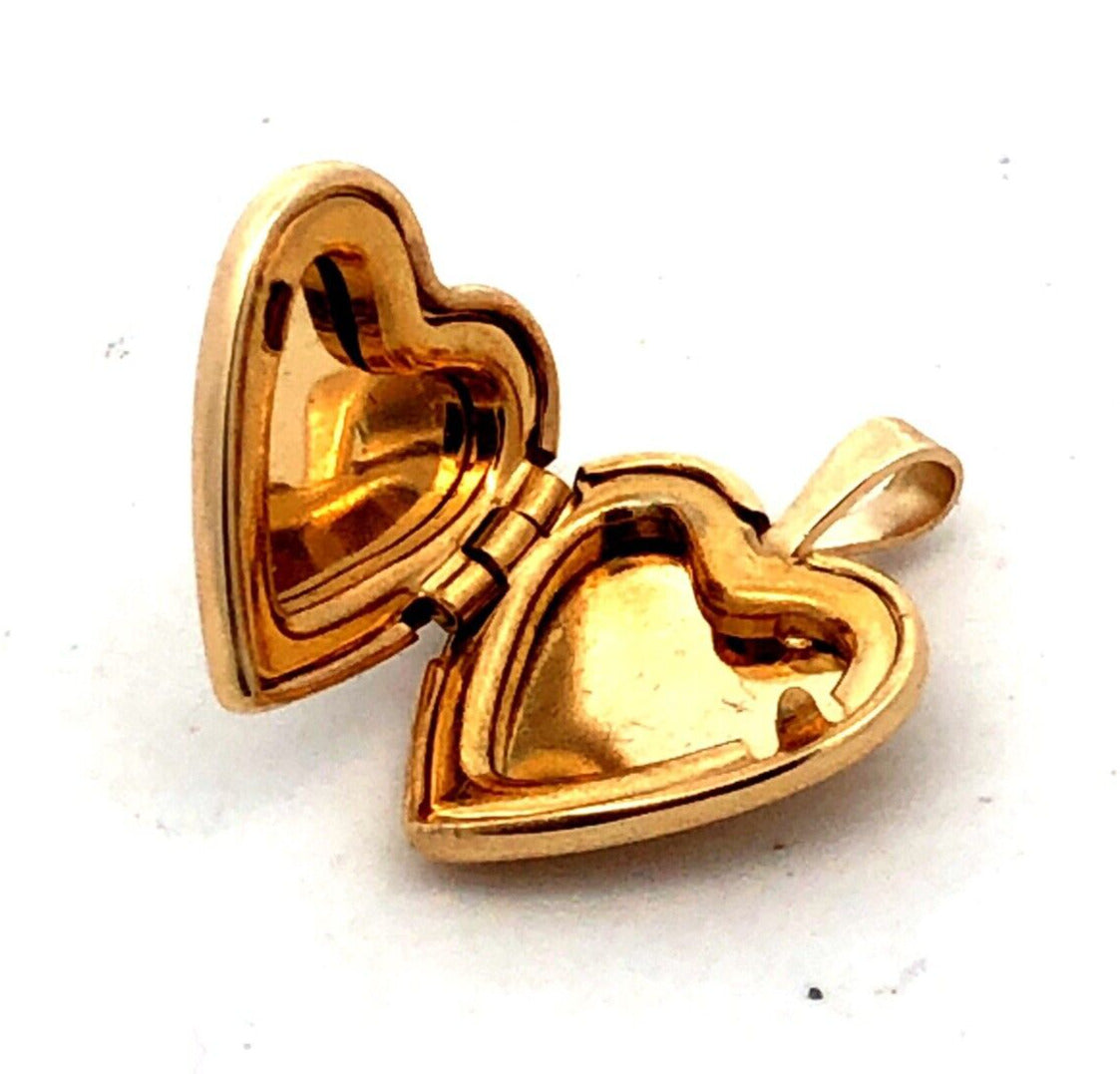 Designer PPC 14K Yellow Gold Heart Ribbon Bow Engraved Photo Locket Pendant