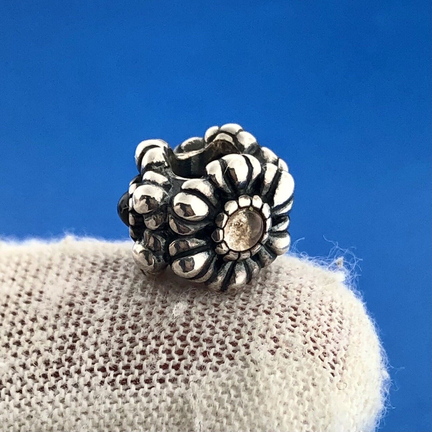 Authentic Pandora 925 Sterling Silver Purple Yellow CZ Floral Bead Charm