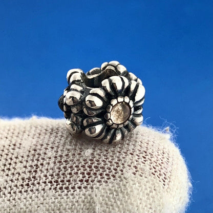 Authentic Pandora 925 Sterling Silver Purple Yellow CZ Floral Bead Charm