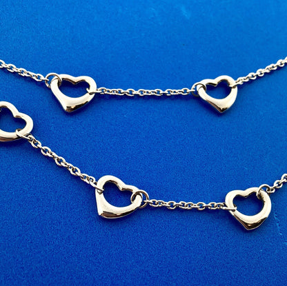 Sterling Silver 925 Heart Cutout Double Drop Sweet Heart Fashion Necklace