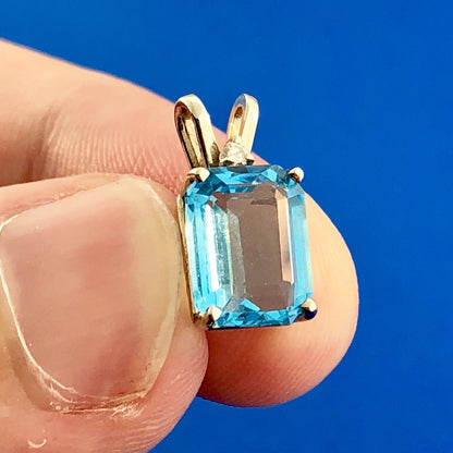 14K White Gold Rectangular Swiss Blue Topaz Diamond Accent Pendant
