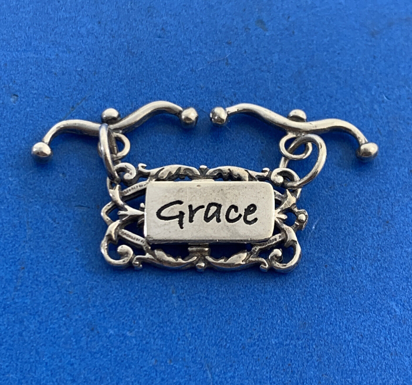 Designer 925 Sterling Silver Open Scroll GRACE Pendant Amulet Charm