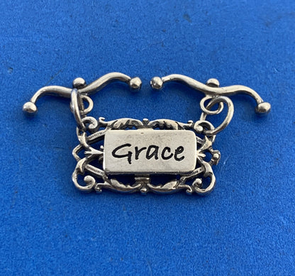 Designer 925 Sterling Silver Open Scroll GRACE Pendant Amulet Charm