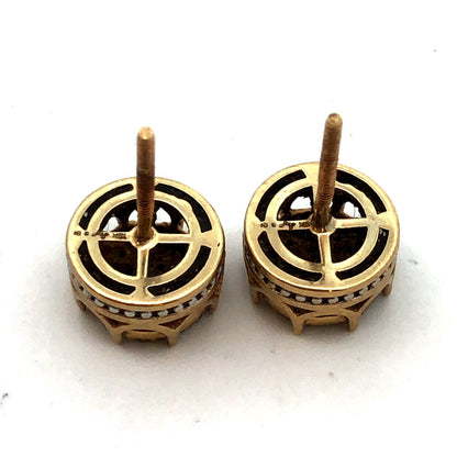 Designer 10K Yellow White Gold Pave Diamond Screw Back Stud Earrings