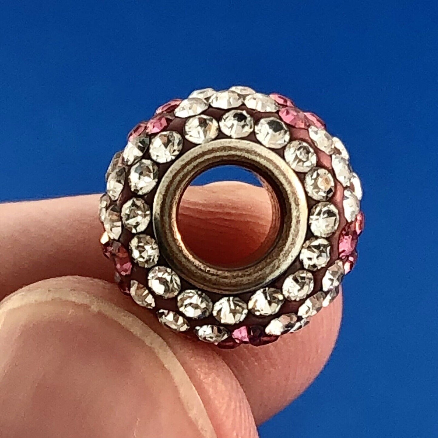 Designer Sterling Silver 925 Pink White Cubic Zirconia Pave Bead Bracelet Charm