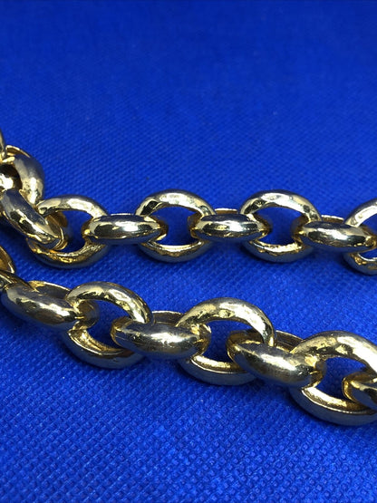 1970's Erwin Pearl Gold Tone Hammered Circle Bar Link Chunky Chain Necklace