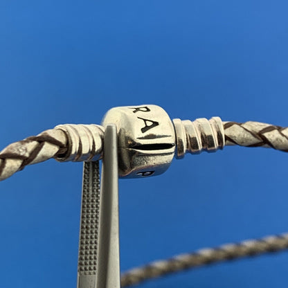 PANDORA 925 Sterling Silver Double Woven Champagne Leather Bracelet 590705CPL-D