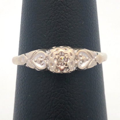 Art Deco 14K White Gold Diamond Solitaire Sweetheart Scroll Engagement Ring