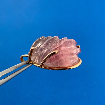 Artisan 14K Yellow Gold Carved Pink Tourmaline Self Love Chakra Amulet Pendant