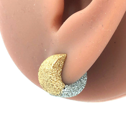 Designer 18K Yellow White Gold Brilliant Textured Huggy Hoop Earrings