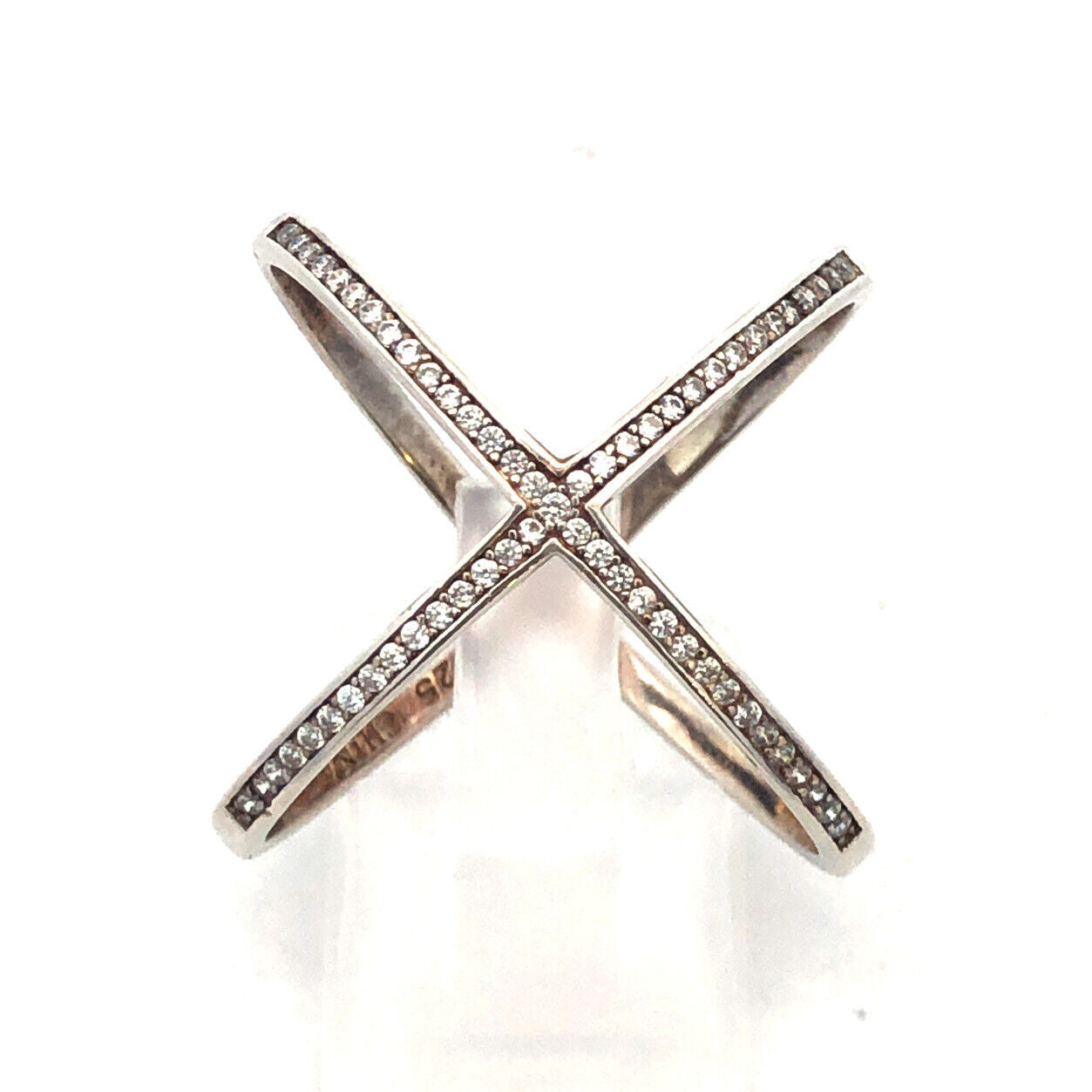 Designer 925 Sterling Silver Cubic Zirconia Criss Cross X Statement Ring