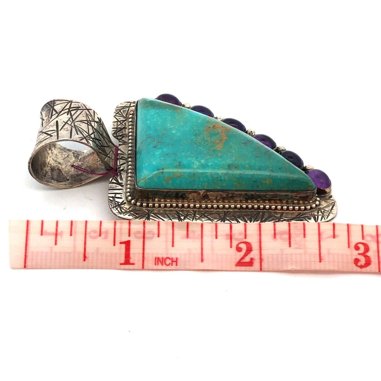 David Troutman Navajo 925 Sterling Silver Turquoise Amethyst Statement Pendant