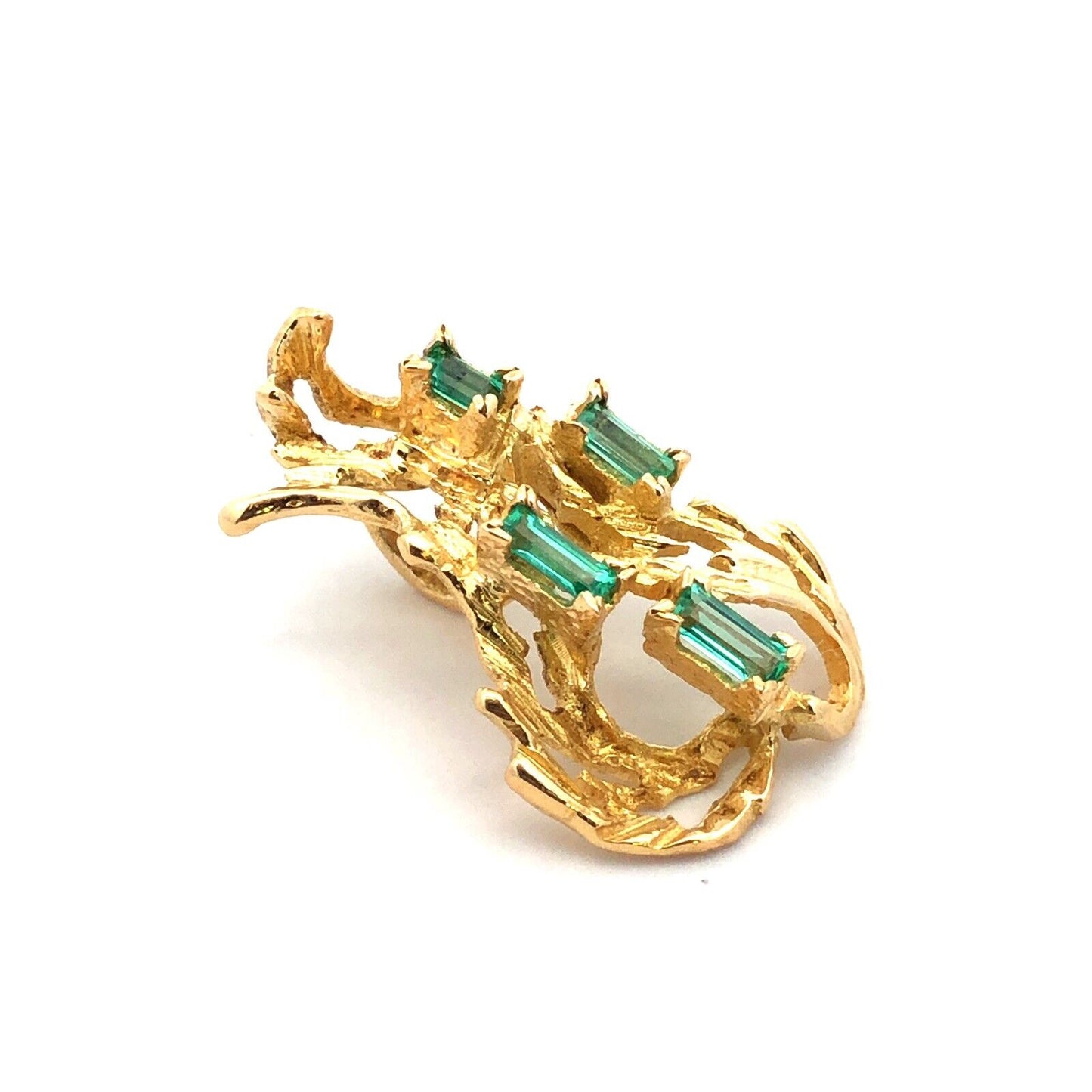 Designer 14K Yellow Gold Emerald Cut Green Tourmaline Flame Pendant