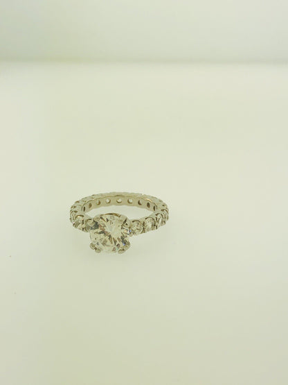 Sterling Silver 925 Cubic Zirconia Solitaire w/Accents Engagement Ring
