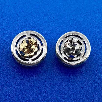 Designer AJ Sterling Silver 14K Yellow Gold Diamond Halo Cluster Stud Earrings