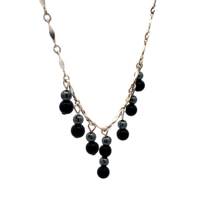 Designer PC Sterling Silver Black Onyx Hematite Bead Fancy Link Chain Necklace