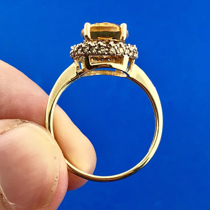 Stunning 14k Yellow Gold Citrine Diamond Halo Ring