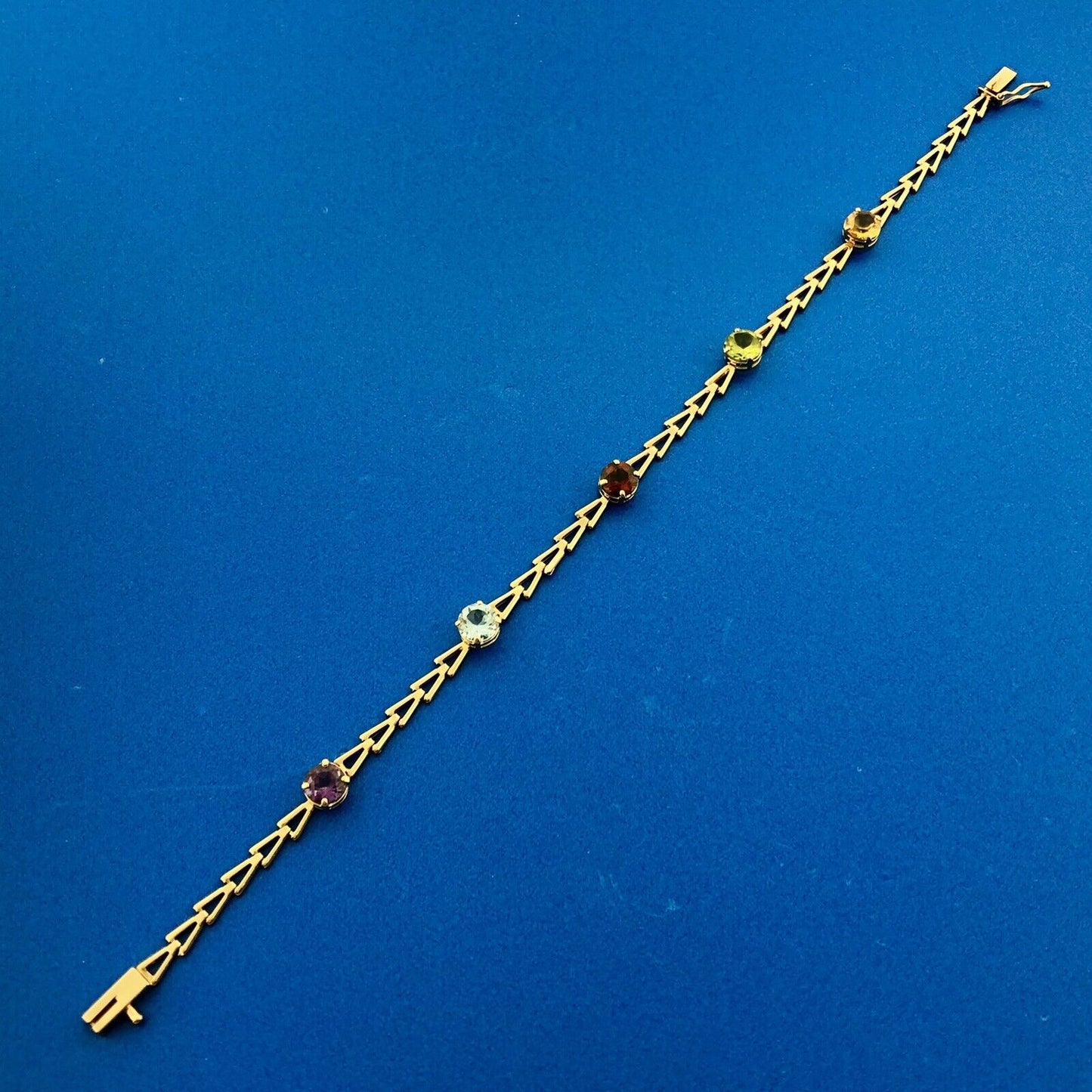 Gorgeous 14k Yellow Gold Multi-Gemstone Mother's Triangle Link Bracelet