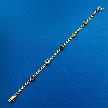 Gorgeous 14k Yellow Gold Multi-Gemstone Mother's Triangle Link Bracelet