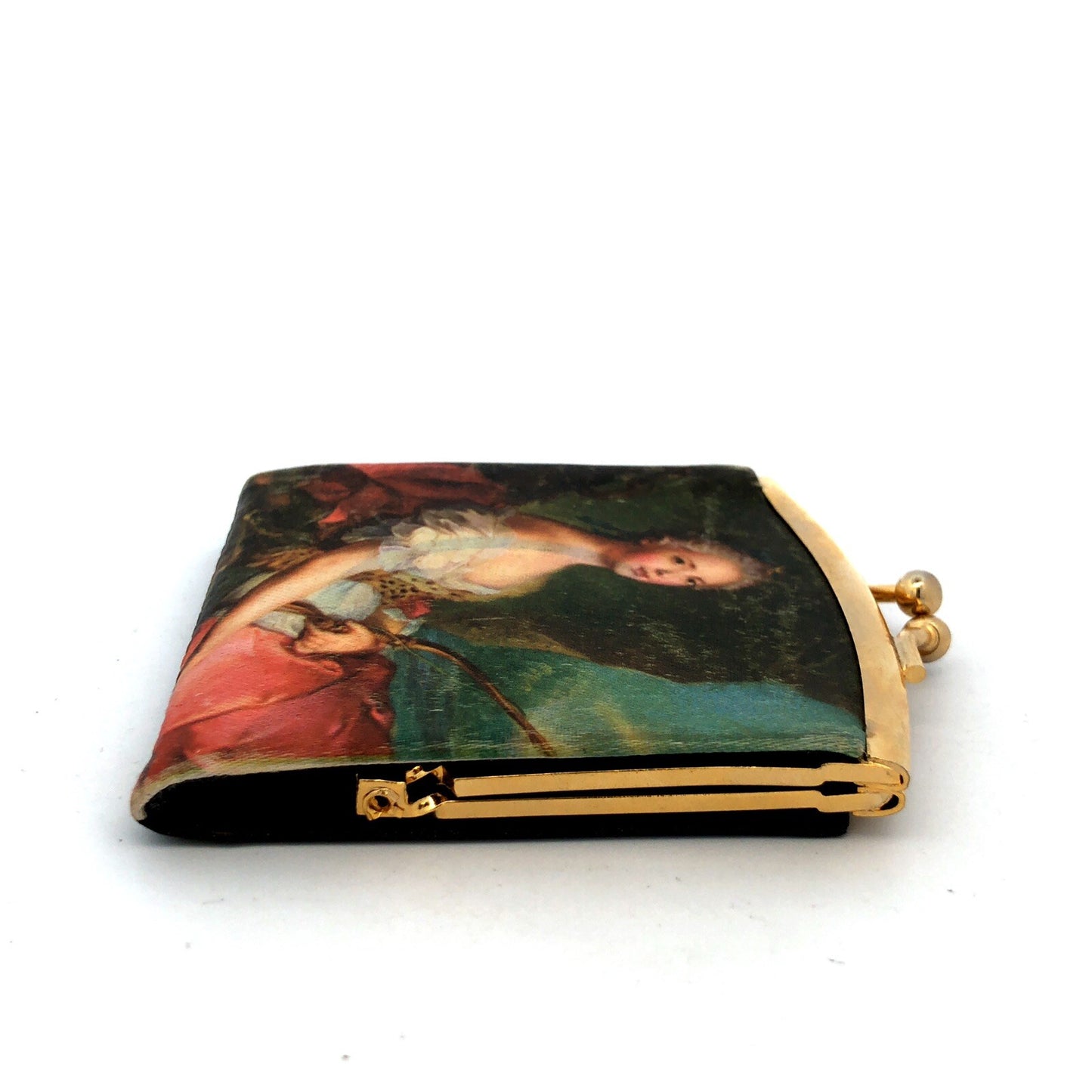 Vintage Italy Rococo French Garden Scene Silk Screen Kiss Lock Coin Change Purse