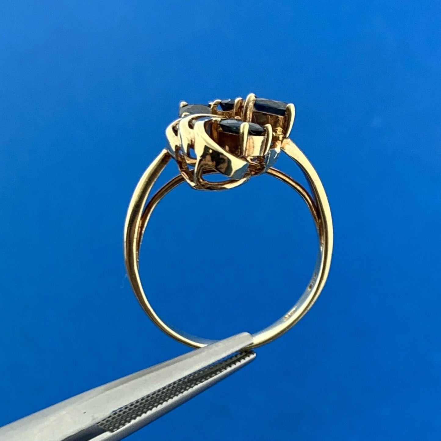 14K Yellow Gold Oval Sapphire Cluster Diamond Accented September Occasion Ring