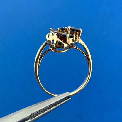 14K Yellow Gold Oval Sapphire Cluster Diamond Accented September Occasion Ring