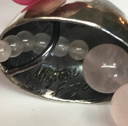 Mignon Faget 925 Sterling Silver Rose Quartz Jasper Bead Moon Snail Necklace