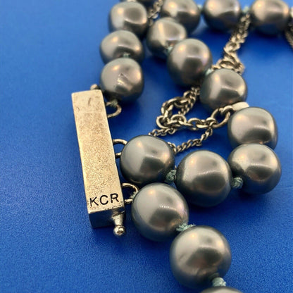 Kenneth Cole Reaction KCR Silver Tone Grey Pearl Metal Statement Choker Necklace