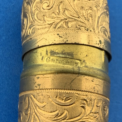 Antique German Germany Guilloche Floral Scroll Gold Tone Pendant Sewing Kit