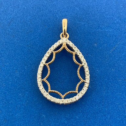 Designer 14K Yellow Gold Round Diamond Accented Teardrop Statement Pendant