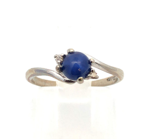 Vintage 10K White Gold Blue Star Sapphire Diamond Accented Cocktail Ring