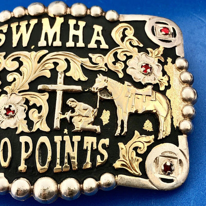 Corriente Gold Silver Tone Rhinestone SWMHA 50 Points Award Artisan Belt Buckle