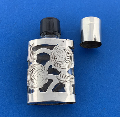 Vintage Taxco Mexico 925 Sterling Silver Overlay Perfume Scent Flask Bottle