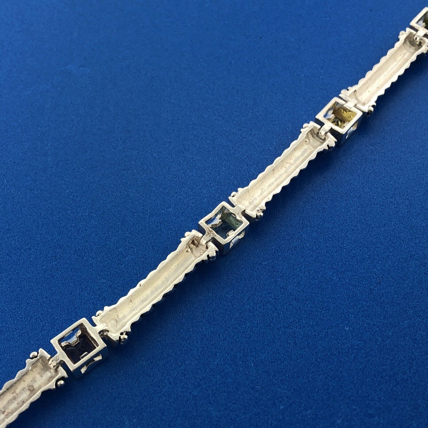 Estate 925 Sterling Silver Princess Cut Multicolor Cubic Zirconia CZ Bracelet