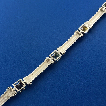Estate 925 Sterling Silver Princess Cut Multicolor Cubic Zirconia CZ Bracelet
