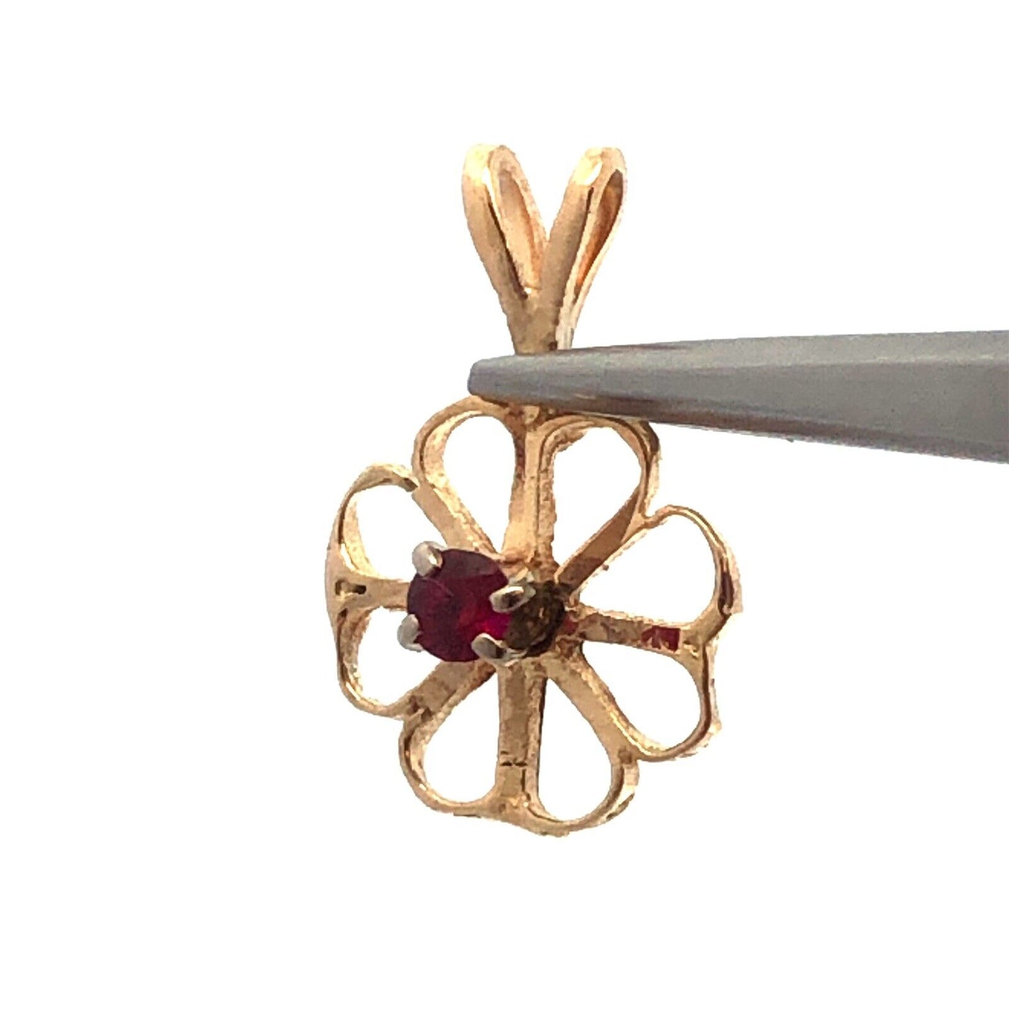 Designer 14K Yellow Gold Red Spinel Cutout Four-Leaf Clover Flower Pendant