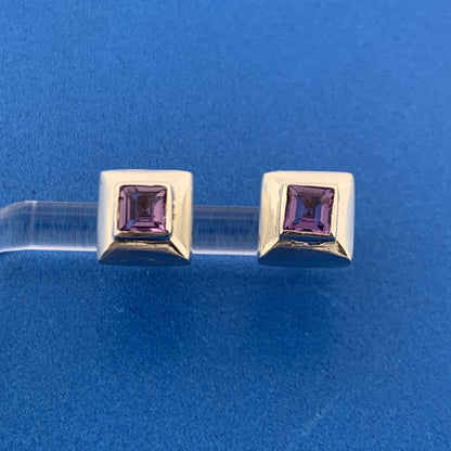 Designer 925 Sterling Silver Amethyst Square Cube Modernist Stud Earrings