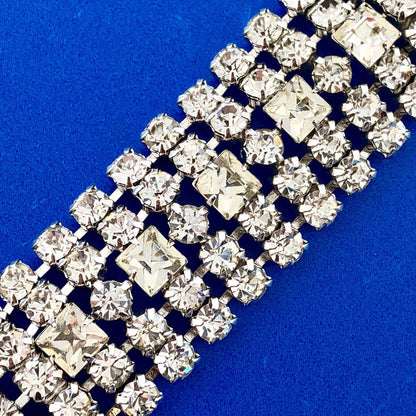 Vintage Haute Couture Silver Tone Rhinestone Five Row Statement Tennis Bracelet