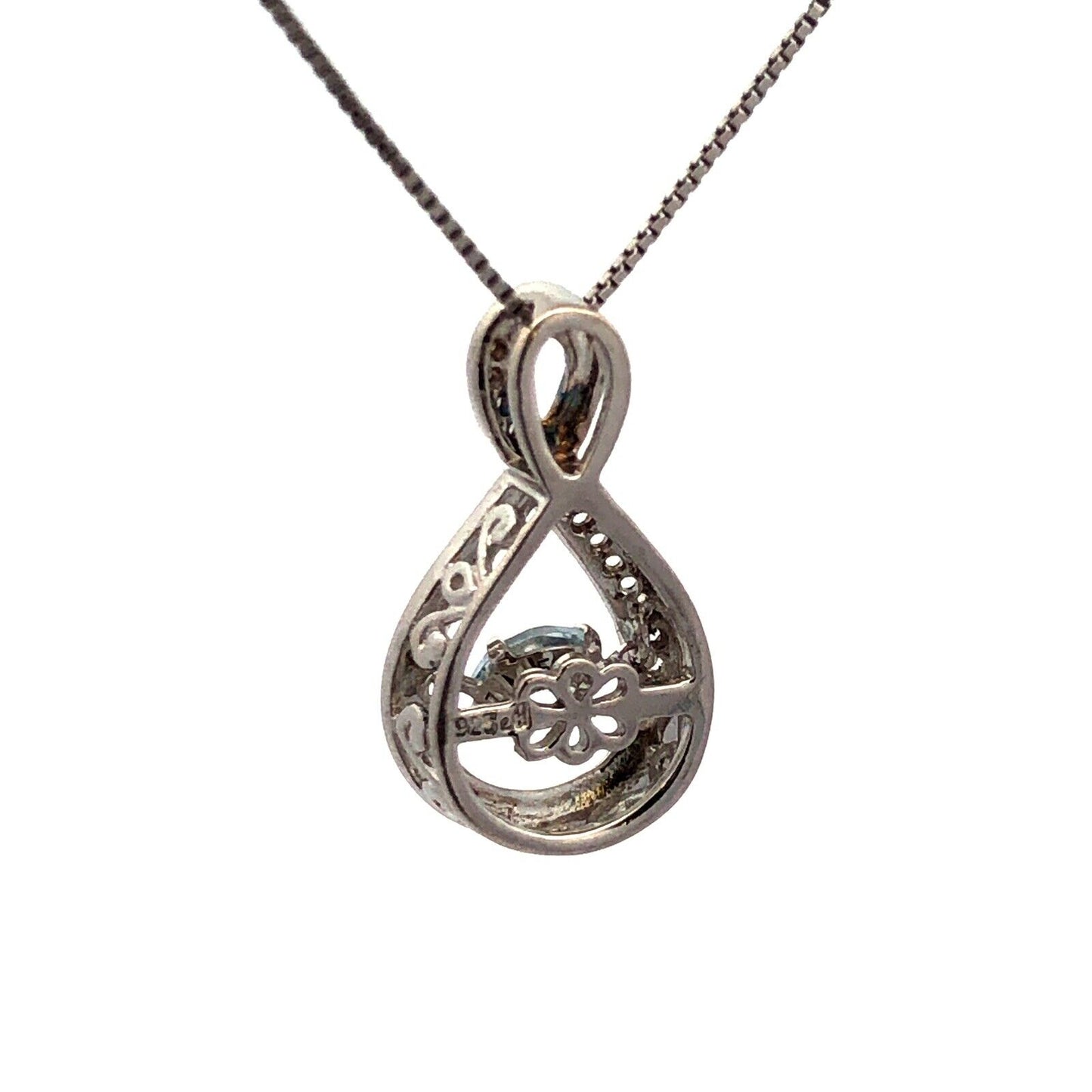 Designer 925 Sterling Silver Diamond and Blue Tourmaline Pendant Necklace