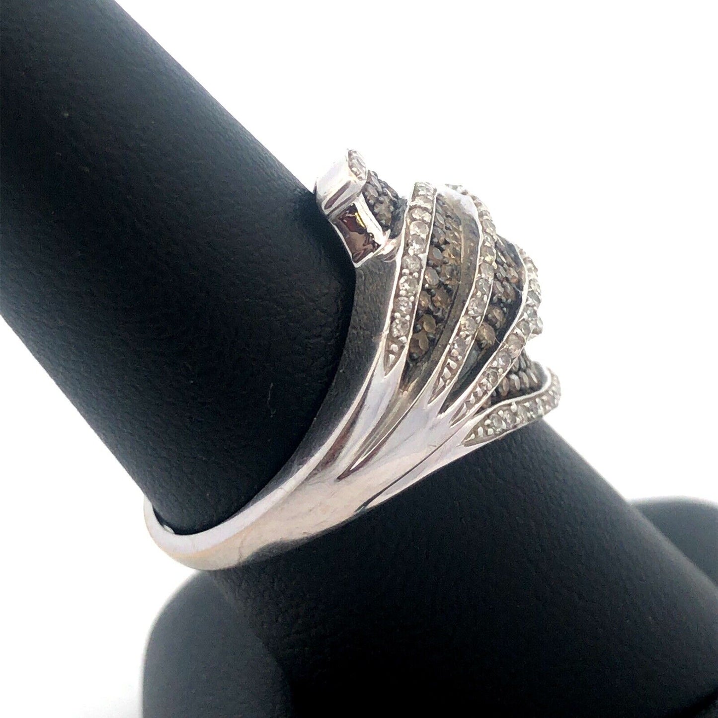 Designer MJ 14K White Gold White Champagne Diamond Modernist Dome Ring