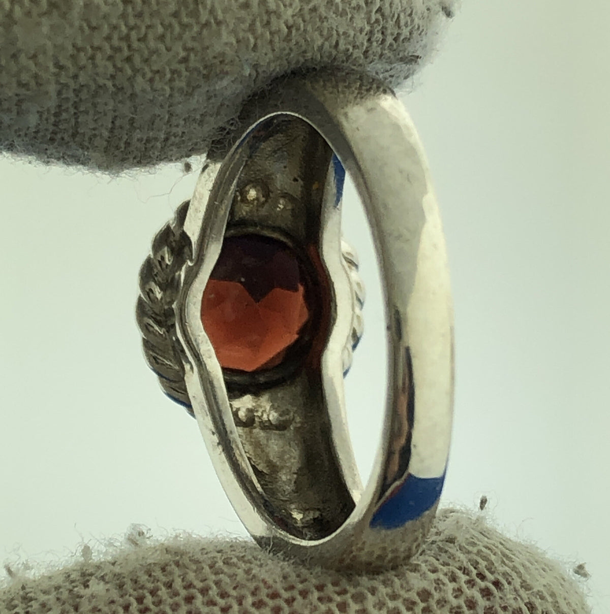 Designer Sterling Silver 925 Garnet Bead Scroll Work January Cocktail Ring
