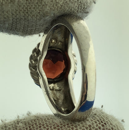 Designer Sterling Silver 925 Garnet Bead Scroll Work January Cocktail Ring