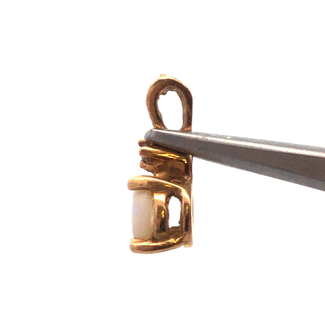 Vintage 14K Yellow Gold Opal Cabochon Diamond Accent October Anniversary Pendant