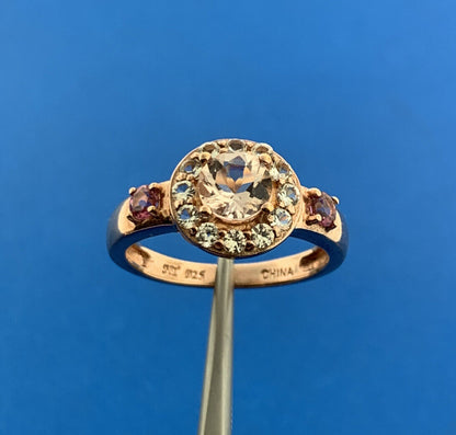 Designer HT 925 Sterling Silver Rose Vermeil Amethyst White Topaz Cocktail Ring