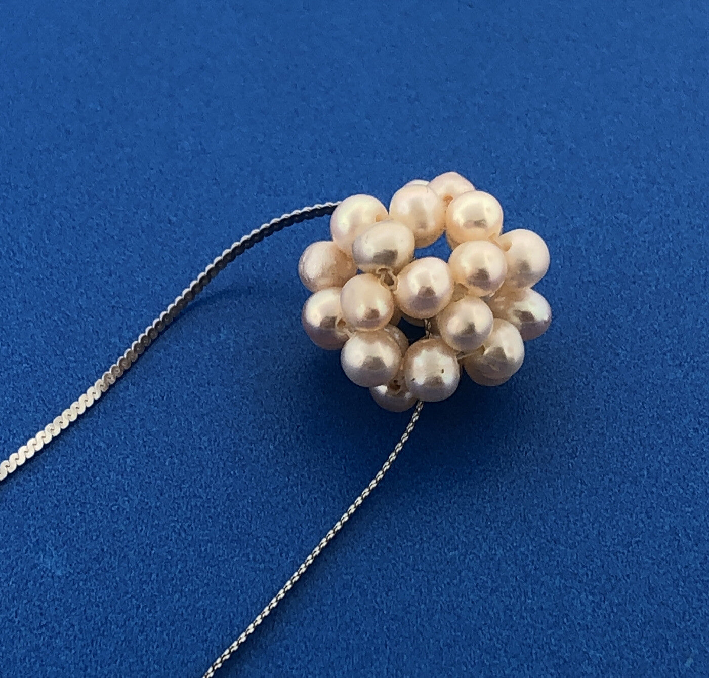 Stunning Sterling Silver 925 Iridescent Pink Pearl Cluster S Link 16" Necklace