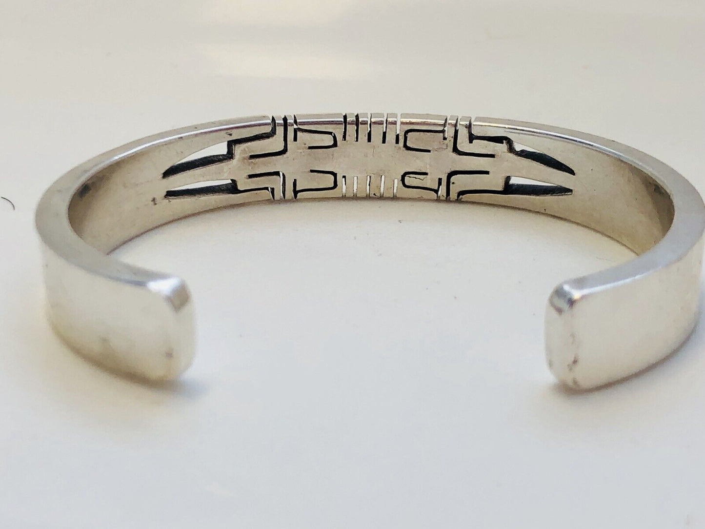Artisan Sterling Silver 925 Geometric Open Work Modernist Cuff Bracelet