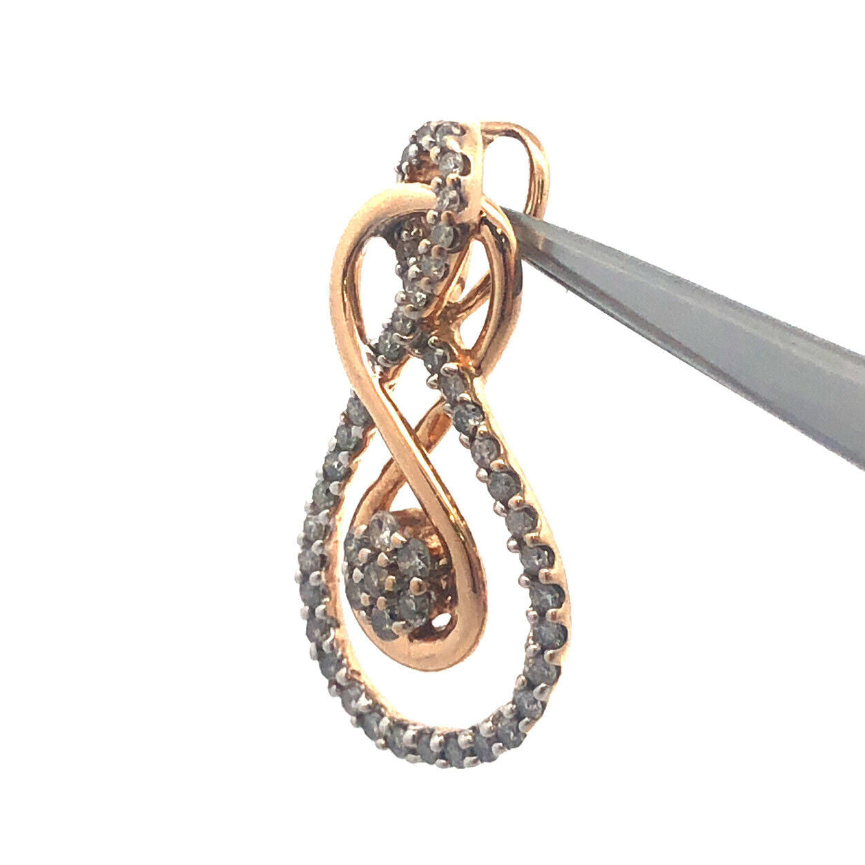 Gorgeous 10k Yellow Gold Diamond Openwork Teardrop Weaving Interlocked Pendant