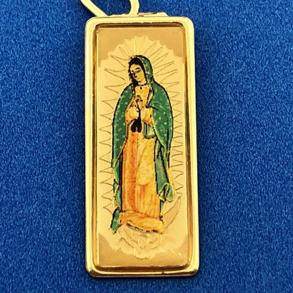 Estate Designer JTS 10K Yellow Gold Painted Mary Madonna Religious Charm Pendant