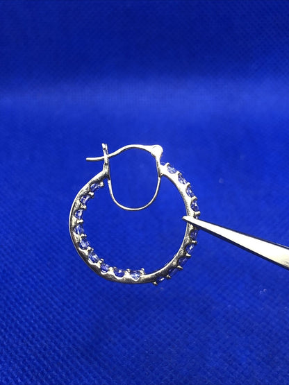 Designer D'Joy 925 Sterling Silver Purple Tanzanite Round In/Out Hoop Earrings